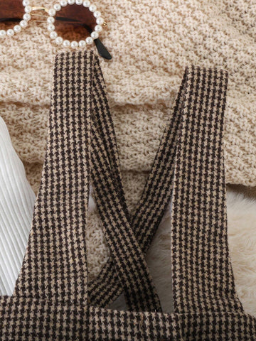 Girls Half Turtleneck Top & Houndstooth Jumper Dress, Autumn Winter