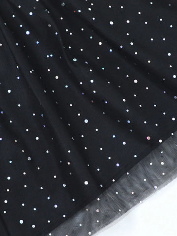 Girls Halloween Cat Print Mesh Dress With Witch Hat, Neon Glow In The Dark Fall/Winter Casual Mesh Skirt Outfit