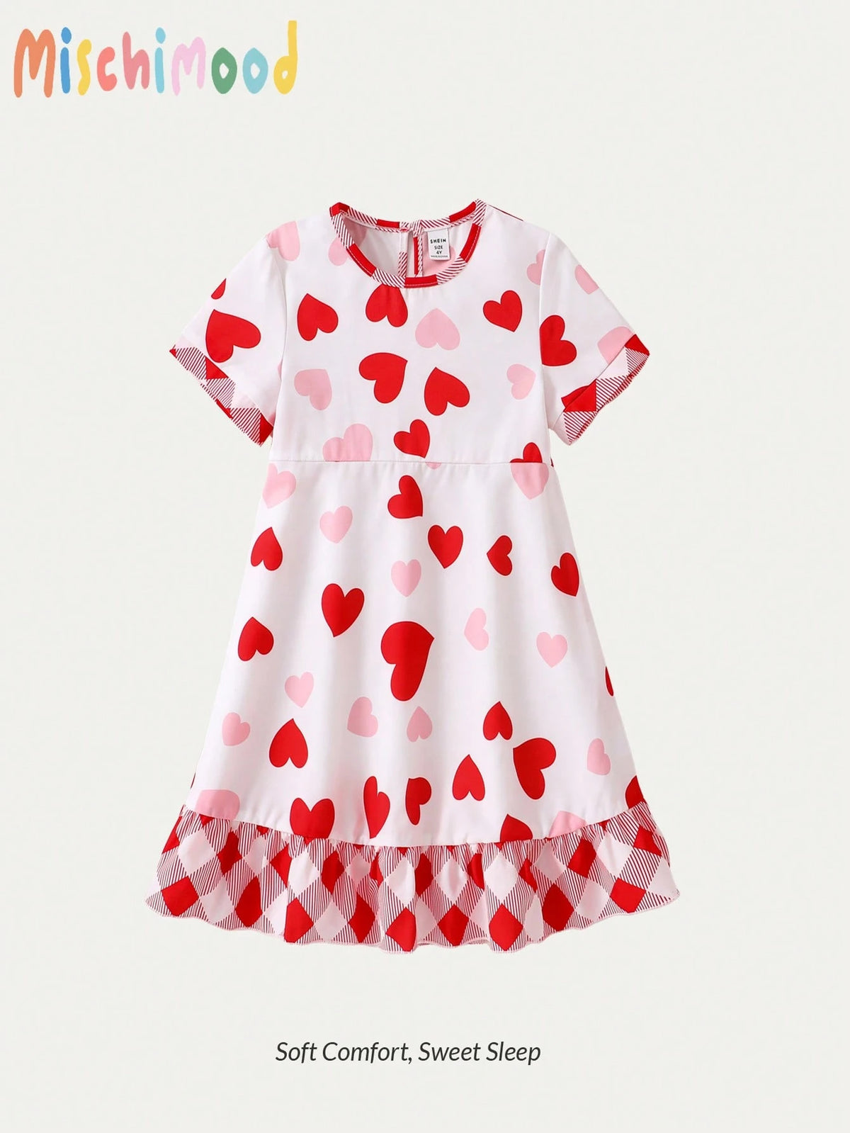 Girls Heart Diamond Plaid Print White Base Color Long Sleeve Dress
