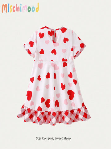 Girls Heart Diamond Plaid Print White Base Color Long Sleeve Dress