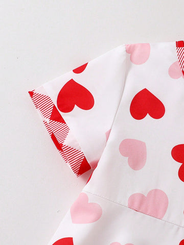 Girls Heart Diamond Plaid Print White Base Color Long Sleeve Dress