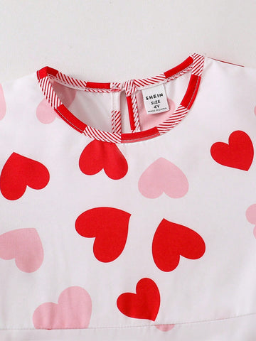 Girls Heart Diamond Plaid Print White Base Color Long Sleeve Dress