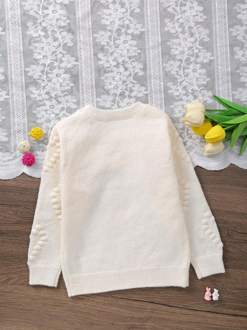 Girls Heart Embroidery Knitted Sweater