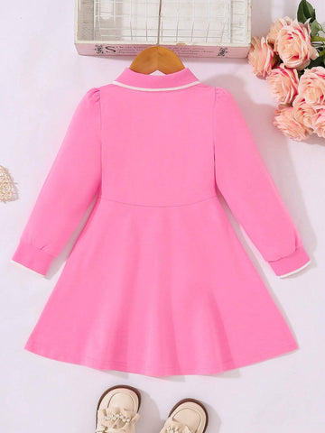 Girls Heart Print Casual Long Sleeve Dress