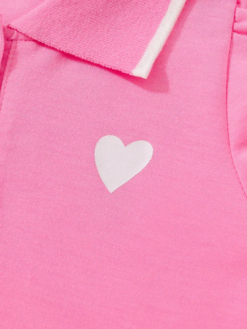 Girls Heart Print Casual Long Sleeve Dress