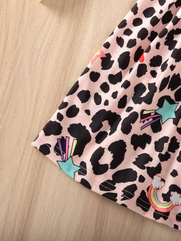 Girls' Heart Rainbow Leopard Print Casual Dress, Perfect For Summer Vacation