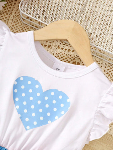 Girls' Heart & Dot Print Splice Sleeveless Round Neck Summer Dress