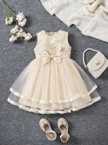 Girls High-End Sequin Embroidered Cake Tulle Dress, Fashion Princess Party Dress With Mesh Skirt, Summer