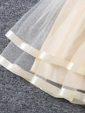 Girls High-End Sequin Embroidered Cake Tulle Dress, Fashion Princess Party Dress With Mesh Skirt, Summer
