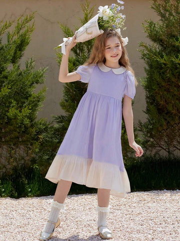 Girls' High-End Summer Fashion Color-Block Princess Dress