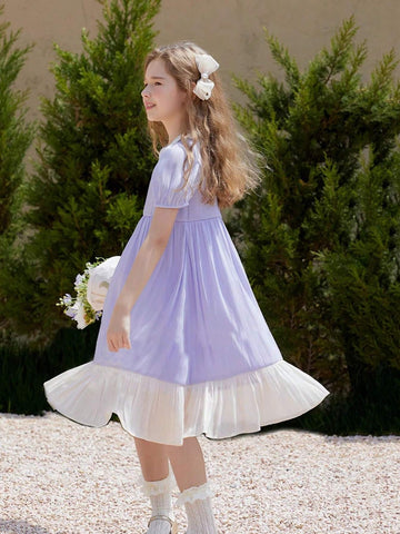 Girls' High-End Summer Fashion Color-Block Princess Dress
