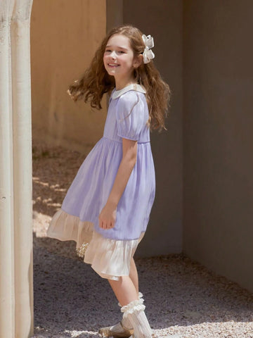 Girls' High-End Summer Fashion Color-Block Princess Dress