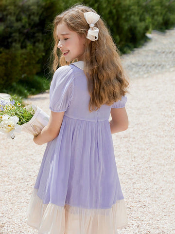 Girls' High-End Summer Fashion Color-Block Princess Dress