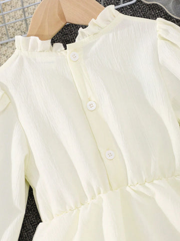 Girls High Collar Floral Decorated Casual Mid-Length Dress For Spring & Autumn
