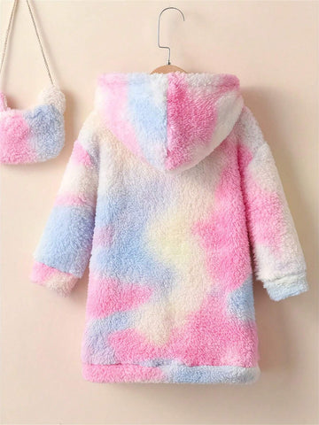 Girls Hooded Ombre Sherpa Dress With Crossbody Bag
