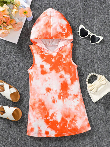 Girls Hooded Sleeveless Tie Dye Casual Sports Summer
