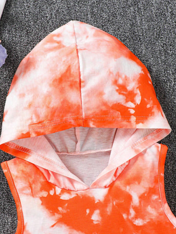Girls Hooded Sleeveless Tie Dye Casual Sports Summer