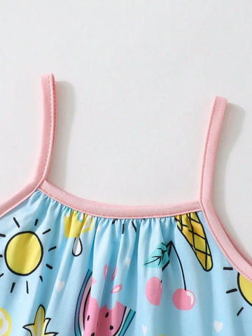 Girl's Ice-Cream Tie-Dye Printed 2-In-1 Pack Cami Dress