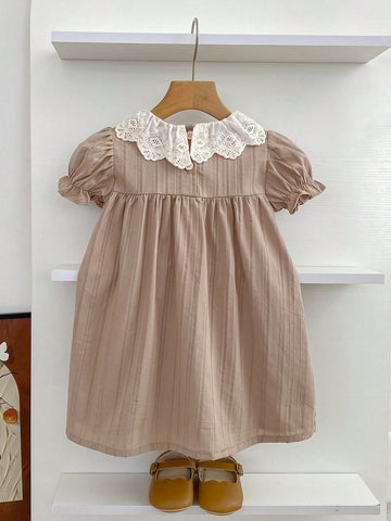 Girls Lace Collar Short Sleeve Princess Dress, Summer New