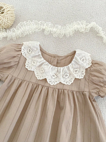 Girls Lace Collar Short Sleeve Princess Dress, Summer New