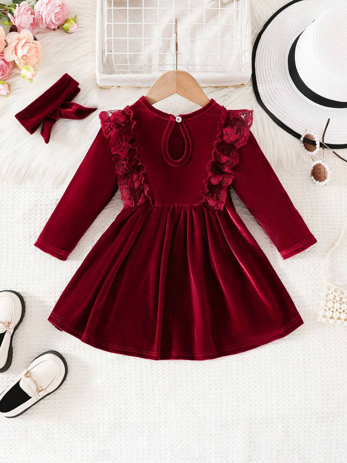 Girls Lace Trim Bow Decor Princess Dress