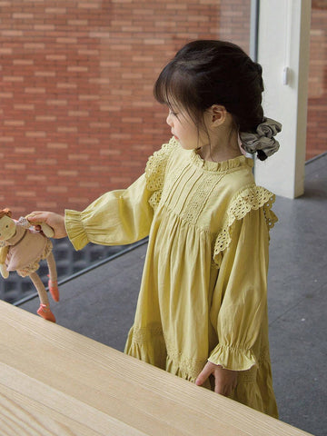 Girls Lace Trim Casual Princess Dress, Spring/Autumn