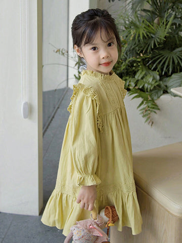 Girls Lace Trim Casual Princess Dress, Spring/Autumn