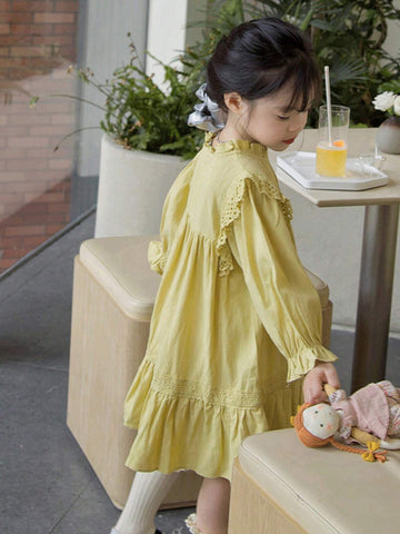 Girls Lace Trim Casual Princess Dress, Spring/Autumn