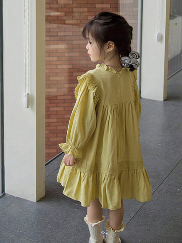 Girls Lace Trim Casual Princess Dress, Spring/Autumn