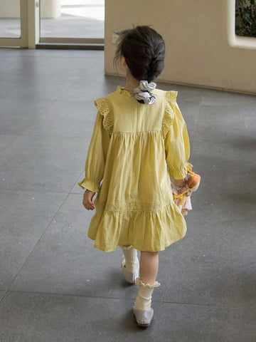 Girls Lace Trim Casual Princess Dress, Spring/Autumn