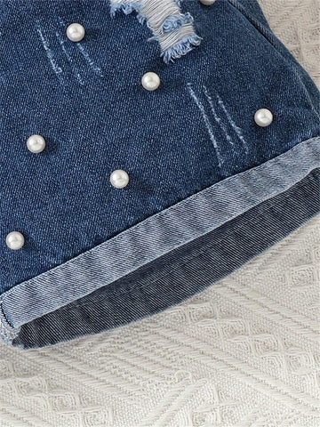 Girls' Lace Trimmed Tank Top & Denim Shorts Set