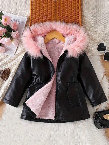 Girls Leather Jacket New Autumn Winter Fashion Thicken Warm Coat