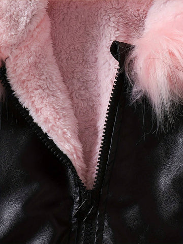 Girls Leather Jacket New Autumn Winter Fashion Thicken Warm Coat