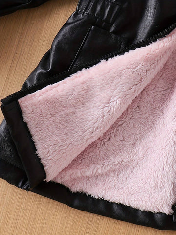 Girls Leather Jacket New Autumn Winter Fashion Thicken Warm Coat