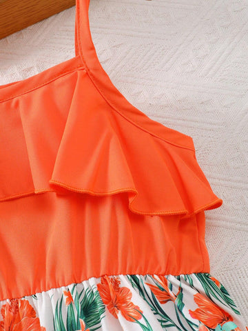 Girls' Leisure Tropical Rainforest Printed Holiday Dress Summer
