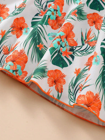 Girls' Leisure Tropical Rainforest Printed Holiday Dress Summer