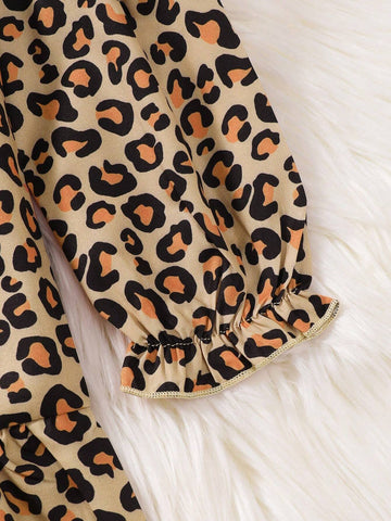 Girls' Leopard Digital Print Dress Casual Half Cardigan Single-Breasted Long Sleeve Patchwork Long Dress, Suitable For Party, Travel, Outing