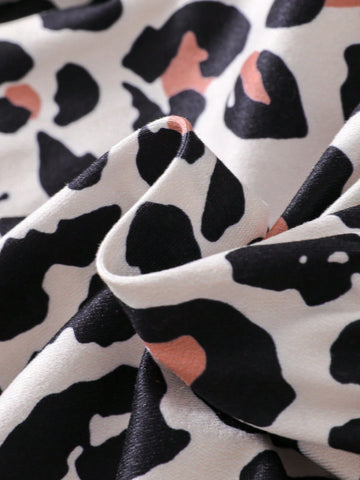 Girls Leopard Print Asymmetrical Hem Long Sleeve Top + Cute Butterfly Print Leggings Set