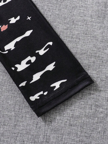 Girls Leopard Print Asymmetrical Hem Long Sleeve Top + Cute Butterfly Print Leggings Set