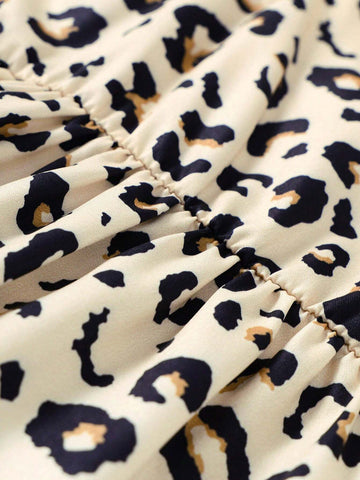 Girls" Leopard Print Casual & Vacation Style Spaghetti Strap Dress