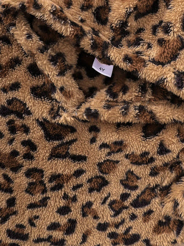 Girls Leopard Print Hooded Warm Long Sleeve Dress, Winter
