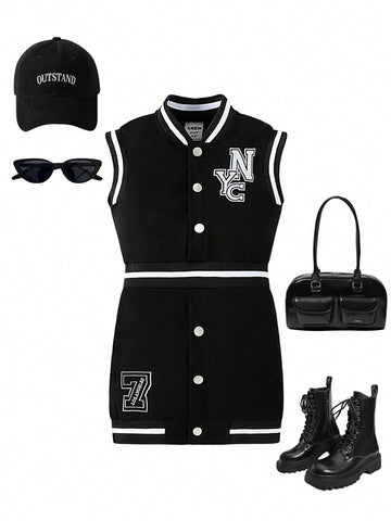 Girls' Letter Embroidery Dress, 2024 Summer New Fashion Elegant And Comfortable Trendy