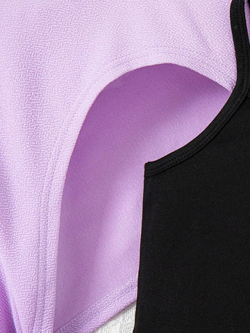 Girls Letter Print Hooded Long Sleeve Textured Crop Top + Butterfly Print Camisole Dress