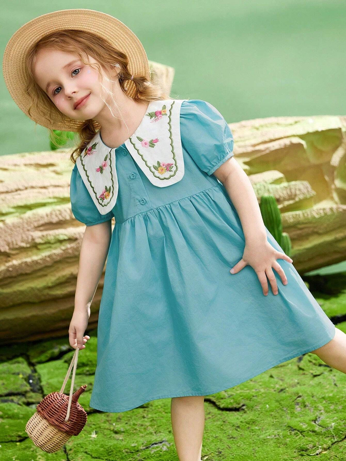 Girls' Lightweight & Breathable Embroidered Dress For Summer