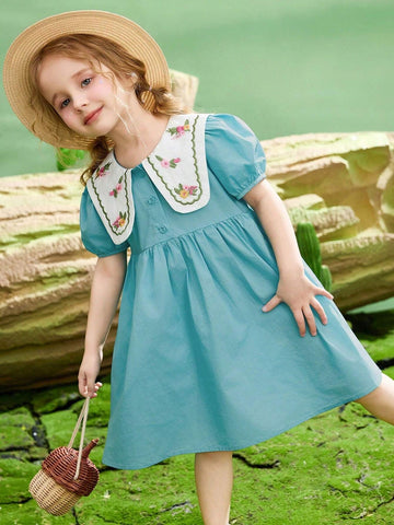 Girls' Lightweight & Breathable Embroidered Dress For Summer