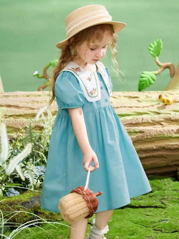 Girls' Lightweight & Breathable Embroidered Dress For Summer