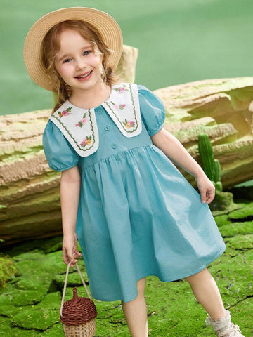 Girls' Lightweight & Breathable Embroidered Dress For Summer