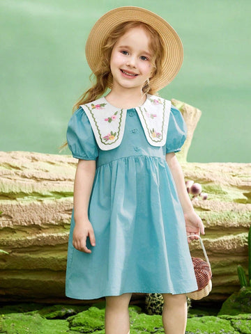 Girls' Lightweight & Breathable Embroidered Dress For Summer