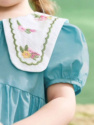 Girls' Lightweight & Breathable Embroidered Dress For Summer