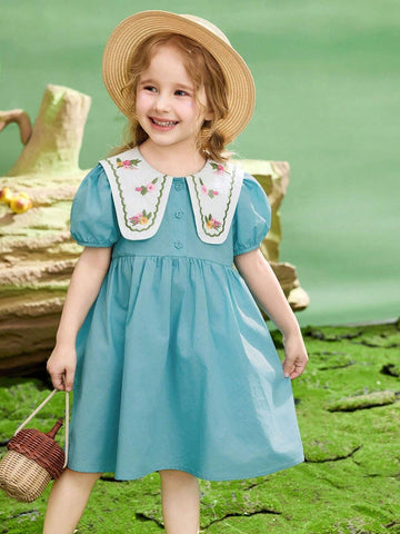 Girls' Lightweight & Breathable Embroidered Dress For Summer